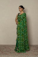 Green Ghatchola Bandhej Frill Saree