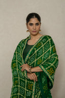 Green Ghatchola Bandhej Frill Saree
