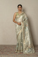 Powder Blue shimmer Saree With Floral Embroidery