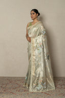 Powder Blue shimmer Saree With Floral Embroidery
