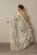 Powder Blue shimmer Saree With Floral Embroidery