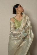 Powder Blue shimmer Saree With Floral Embroidery