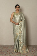 Pista Green Tissue Weave Saree With Zardozi Work