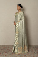 Pista Green Tissue Weave Saree With Zardozi Work