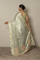 Pista Green Tissue Weave Saree With Zardozi Work