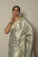 Pista Green Tissue Weave Saree With Zardozi Work