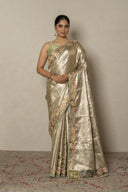 Sage Green Kanjivaram Tissue Saree With Lotus Motif Border