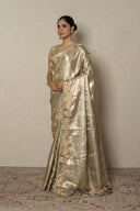 Sage Green Kanjivaram Tissue Saree With Lotus Motif Border