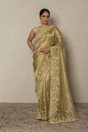 Leaf Green Tissue Saree With Heavy Zardozi