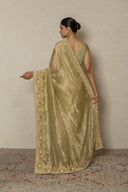 Leaf Green Tissue Saree With Heavy Zardozi