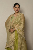 Leaf Green Tissue Saree With Heavy Zardozi