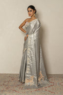 Shimmering Pearl Grey Saree With deer Motif