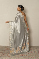 Shimmering Pearl Grey Saree With deer Motif