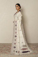 Silver Banarasi Tissue Saree With Oxidised Zardoji & Velvet Accents