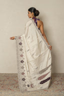 Silver Banarasi Tissue Saree With Oxidised Zardoji & Velvet Accents