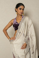 Silver Banarasi Tissue Saree With Oxidised Zardoji & Velvet Accents