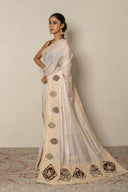 Banarasi Tissue Saree With Velvet Blouse & Zardozi Work