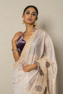 Banarasi Tissue Saree With Velvet Blouse & Zardozi Work