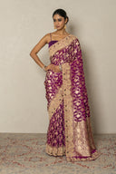 Purple Banarasi Katan Silk Saree with paisley Zardozi & Resham Work