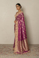 Purple Banarasi Katan Silk Saree with paisley Zardozi & Resham Work