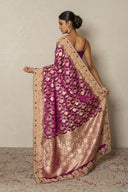 Purple Banarasi Katan Silk Saree with paisley Zardozi & Resham Work