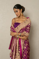 Purple Banarasi Katan Silk Saree with paisley Zardozi & Resham Work