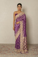 Purple Banarasi Katan Silk Saree With Zardozi Border