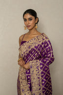 Purple Banarasi Katan Silk Saree With Zardozi Border