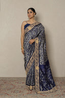 Navy Blue Patola Silk Saree With Zardozi Work