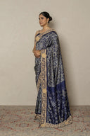 Navy Blue Patola Silk Saree With Zardozi Work