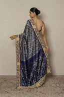 Navy Blue Patola Silk Saree With Zardozi Work