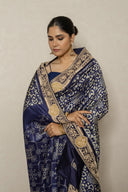 Navy Blue Patola Silk Saree With Zardozi Work