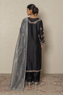 Rich Black Silk Kurta Set with Parakeet motif Zardozi & Resham Work