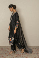 Rich Black Silk Kurta Set with Parakeet motif Zardozi & Resham Work