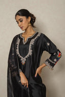 Rich Black Silk Kurta Set with Parakeet motif Zardozi & Resham Work