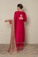 Deep Red Bandhej Kurta Set with Zardozi & Traditional dupatta