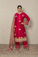Deep Red Bandhej Kurta Set with Zardozi & Traditional dupatta