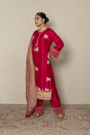 Deep Red Bandhej Kurta Set with Zardozi & Traditional dupatta