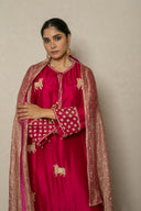 Deep Red Bandhej Kurta Set with Zardozi & Traditional dupatta