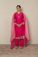 Rani pink Kurta Set with Zardozi & Resham Embroidery