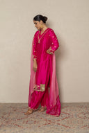 Rani pink Kurta Set with Zardozi & Resham Embroidery