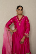 Rani pink Kurta Set with Zardozi & Resham Embroidery