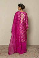 Crushed Sharara Pant Set with Organza Dupatta & bandhej weave