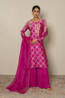 Crushed Sharara Pant Set with Organza Dupatta & bandhej weave