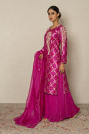 Crushed Sharara Pant Set with Organza Dupatta & bandhej weave