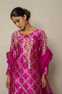Crushed Sharara Pant Set with Organza Dupatta & bandhej weave