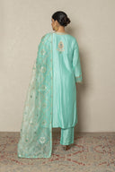 Sky blue Kurta Set with Hand Embroidery & heavy Organza Dupatta