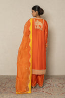Saffron Silk Kurta Set with Zardozi & Resham Work