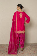 Rani pink Silk Short Kurti Set with Salwar