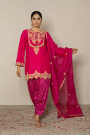 Rani pink Silk Short Kurti Set with Salwar